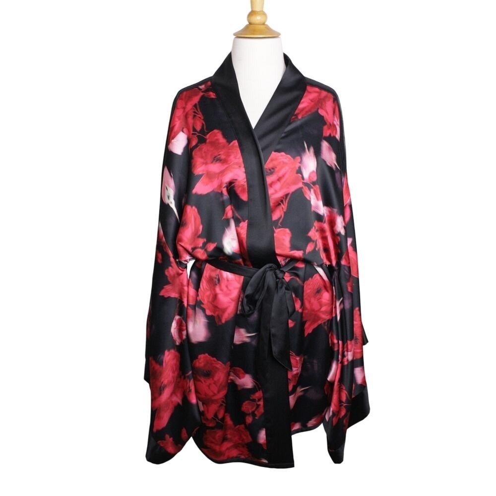 Victoria Secret Rose Kimono Cover Up Robe Sheer Belted Womens Sz M/L Summer